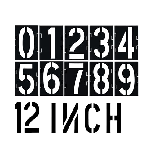 Image of 12 Inch Number Stencils Reusable Number Templates Interlocking Stencil Kit Plastic Large Size Number Stencils for Wood Wall Paper Fabric Glass Signage DIY Art Projects