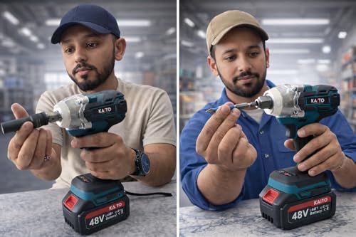 Image of KAITO Pro Series Brushless Motor 48V Cordless Impact Wrench | 450NM Torque | 3300 RPM High Power Speed | Dual Lithium Battery (10Cell) | Fast Charger with Heavy Duty Carry Case