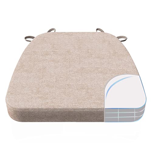 Image of AAAAAcessories D-Shaped Chair Cushions, 2 inch Thick Dining Chair Pads with Ties and Removable, Machine-Washable Cover, 17 inch x 16 inch, Oatmeal Beige