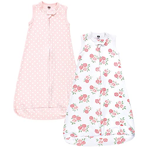 Hudson Baby Unisex Baby Interlock Cotton Sleeveless Sleeping Bag, Soft Pink Roses, 0-3 Months