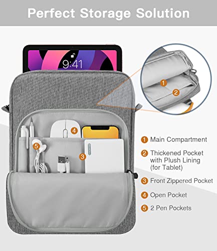 Image of MoKo 9-11 Inch Tablet Sleeve Bag Handle Carrying Case with Shoulder Strap | Fits iPad Pro /Air /A16 11-inch, iPad 10th 10.9, iPad 9 /8 /7th 10.2, iPadAir 5 /4th 10.9 and Tab S8 /S9 11-inch, Dark Gray