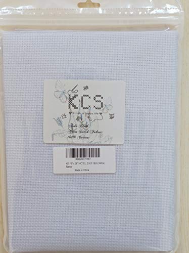 Image of 19 inch x 28 inch 14CT Counted Cotton Aida Cloth Cross Stitch Fabric (White)