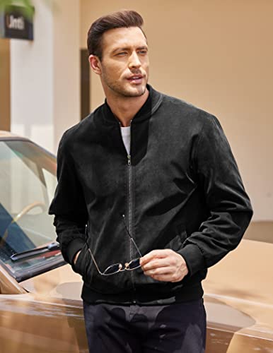 COOFANDY Men's Casual Varsity Jacket Vintage Lightweight Suede Bomber Jackets2