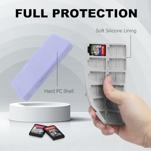 Image of FYY Nintendo Switch Game Case Holder for Switch 2 Cartridge Case with 24 Game Card Slots & 48 Micro SD Card Slots, Hard Shell, Silicone Lining Light Purple