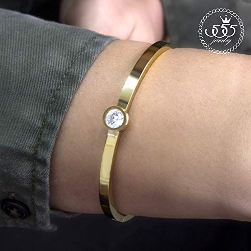 555Jewelry Womens Girls Beautiful Cool Stainless Steel Bangle Shiny Bling Cubic Zirconia Diamond Minimal Cute Delicate Fashion Accessory Jewelry Metal Cuff Bracelet, Yellow Gold #TOP1