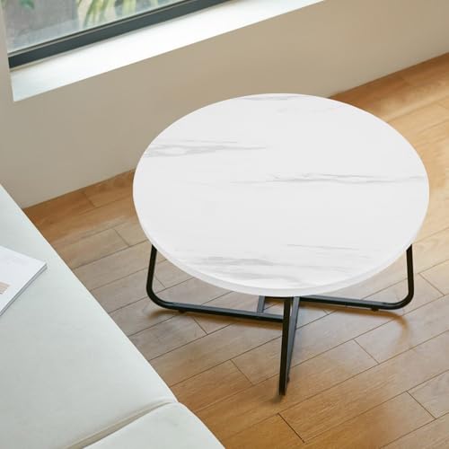 Plateau de table rond 40 cm blanc effet marbre résistant - 3
