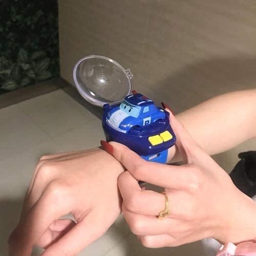 Mini Cartoon Race Car Radio Montre à distance Voiture de contrôle USB rechargeable Racing Toy Kit for les enfants montre-bracelet réglable à distance de contrôle Véhicules miniatures (Couleur: Bleu) f