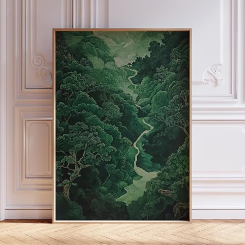 Art mural Japandi vert XINBAO | Toile paysage d'arbres 60x80cm