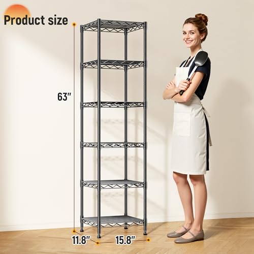 Image of DurayLoly 6 Wire Shelving Metal Shelves Storage Rack:Adjustable Storage Shelves Standing Shelf Units and Narrow Shelf for Laundry Bathroom Kitchen Pantry Closet Office 15.8 inch w*11.8 inch D*63 inch H