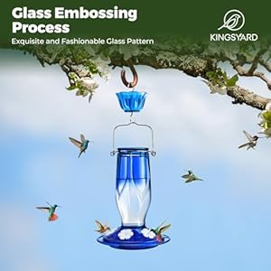 Kingsyard Glass Hummingbird Feeder 6 Feeding Ports, Hanging Bird Nectar Feeder 16 Ounces, Rustproof, Leakproof, Garden Backyard Decor, Ant Moat Included, Blue Kingsyard Glass Hummingbird Feeder 6 Feeding Ports Hanging Bird Nectar Feeder 16 Ounces Rustproof Leakproof Garden Backyard Decor Ant Moat Included Blue