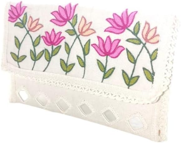 ShivaaroEthnic Embroidered Handbags for Women, Designer Ethnic Clutch Bags, White [ MIRROR WORK PURSE ]