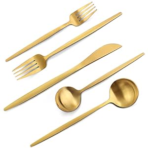 Matte Gold Silverware Set, VANVRO 60-Piece Stainless Steel Flatware Set, Satin Finish tableware Cutlery Set, Service for 12, Home and Restaurant, Dishwasher Safe
