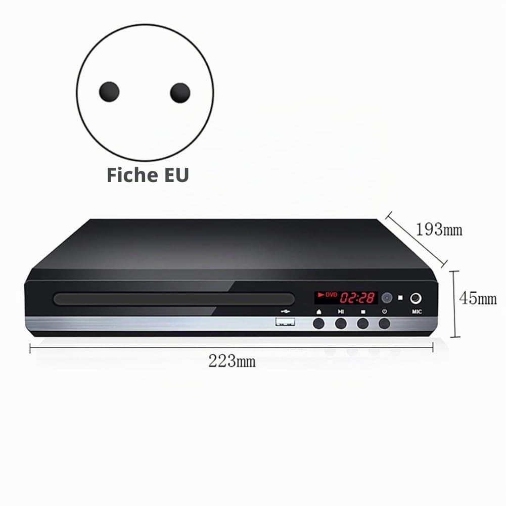 Lecteur DVD 1080P HD Home DVD-Player-Box pour Télévision Lecteur DVD CD sans région Sortie AV Lecteur EVD Prise UE Noir