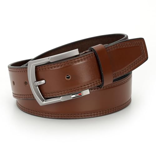 Genuine Leather 35mm Premium Styling/Shiny Pin Buckle Casual Belt For Men, Oxford,Black and Tan color2