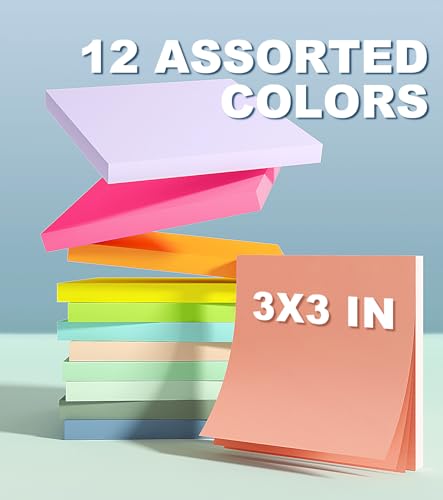 （24 Pads） Rhawom Sticky Notes,3x3 in Colorful Post Notes,Super Sticking Power,12 Aesthetic Colors,Pretty Sticky Notes 45 Sheets/pad,Bulk Pack image 1