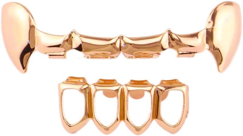 18K Gold Plated Grillz Vampire Fangs Grill Top & Bottom Hip Hop Mouth Teeth Caps