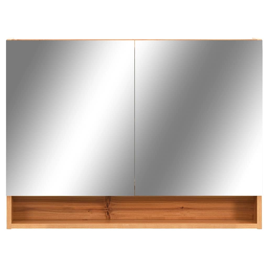 Szafka z lustrem LED do łazienki, dębowa, 80 x 15 x 60 cm, płyta MDF z powierzchnią melaminową, przyłącze USB, 2 drzwi, 3 wkładane półki, zajmuje mało miejsca do umywalki i toalety dla gości