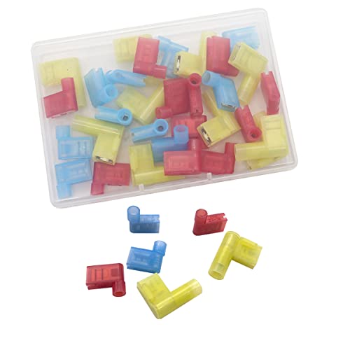 Smseace CA-QX-R-B-Y 30Pcs Flag Spade Female Terminal Connectors Red/Blue/Yellow Female Fully Insulated Right Angle Spade Connector Durable Terminal Connectors 22-18/16-14/12-10Awg Spade Crimp Terminal Qx-R-B-Y thumb #1