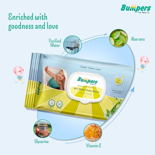 Image of Bumpers Baby Wipes | 99% Water Based | Alcohol & Paraben Free | Extra Thick | Safe for Sensitive Skin| 72 Counts /Pack (Set of 2) (144 Wipes)