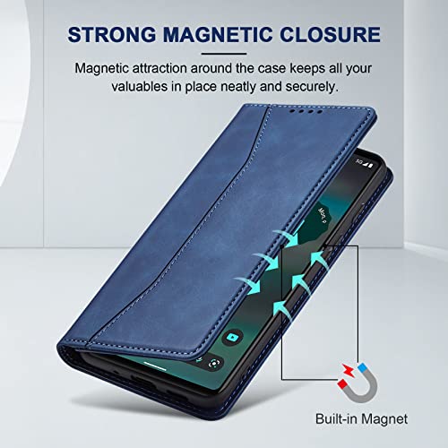 Image of Jasonyu Flip Wallet Case for Google Pixel 6A 5G,Leather Magnetic Folio Cover with Card Holder,Kickstand - TPU Shockproof Durable Protective Phone Case,Blue