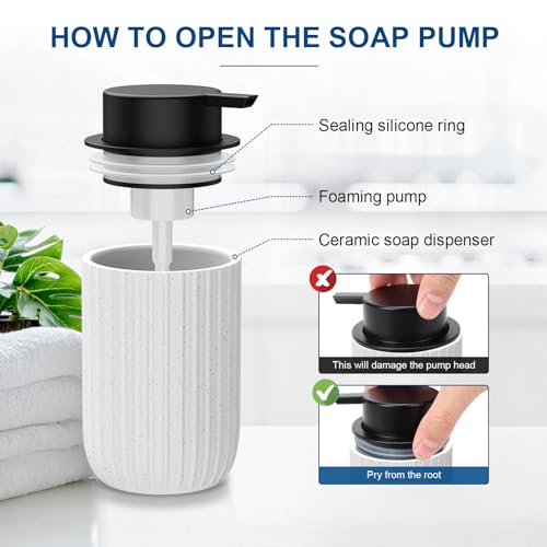 Image of Ceramic Foaming Soap Dispenser, 12 oz Bathroom Foam Hand Soap Dispenser, Refillable Lotion Soap Dispenser with Removable Pump for Kitchen Hand Wash Dispenser, Modern Home Decor(2Pack-Speckled White)