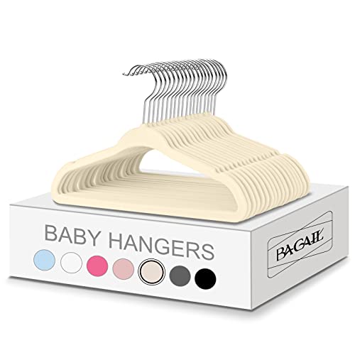 Image of BAGAIL 50 Pack Kids Velvet Hangers 11 Inches Children's Clothes Hangers Non-Slip Baby Hangers for Infant/Toddler (Ivory)