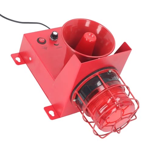 Alarma de Sirena Industrial de 130 DB Alarma de Luz Estroboscópica LED Impermeable con Sonido Ajustable para Taller de Fábrica Sirena Intermitente Fuerte Camión de (Enchufe