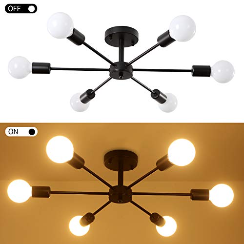 Image of ELEPHANTBOAT Modern Metal Chandelier Light Fixture, 6-Light Modern Flush Mount Ceiling Light for Living Room, Iron Cast Ceiling Light for Bedroom, Dining Room, Office, E27 Light Bubble Not Included