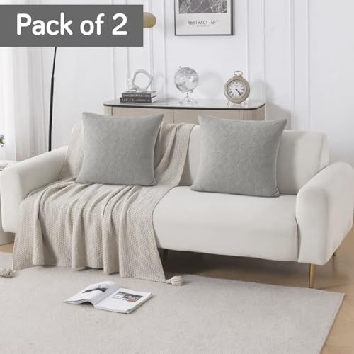 Image of HOKIPO 100% Leakproof Quilted Cushion Cover for Sofa 22x22 Inches, Set of 2, Serene Grey (AR-6281-LGRY*2)