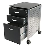 Innovex Glass Mobile Filing Cabinet, Black
