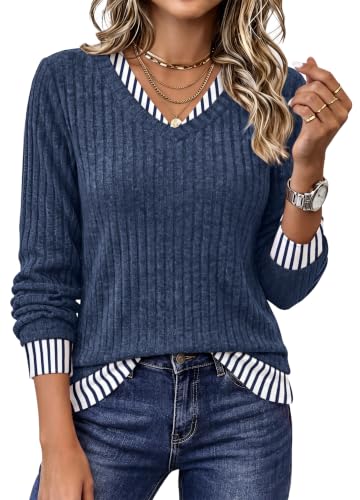 WIHOLL Business Casual Outfits Womens Fall Fashion Clothing Striped Navy L — view 2
