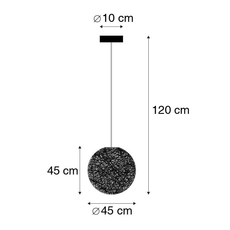 Qazqa Pendelleuchte, Pendellampe - Corda - Weiß, Rund, 45cm, Ideal als Wohnzimmerlampe