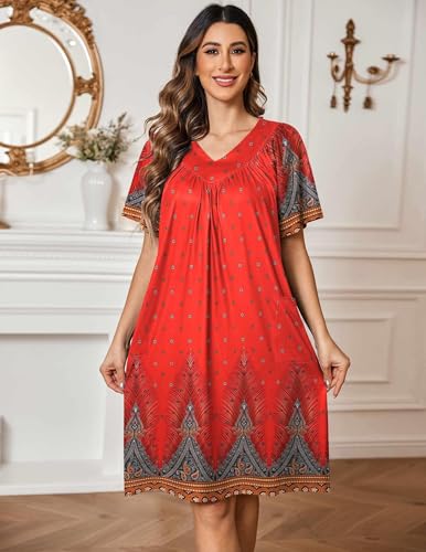 Image of Ekouaer Womens House Dress Floral Print Nightgown with Pockets Mumu Dress
