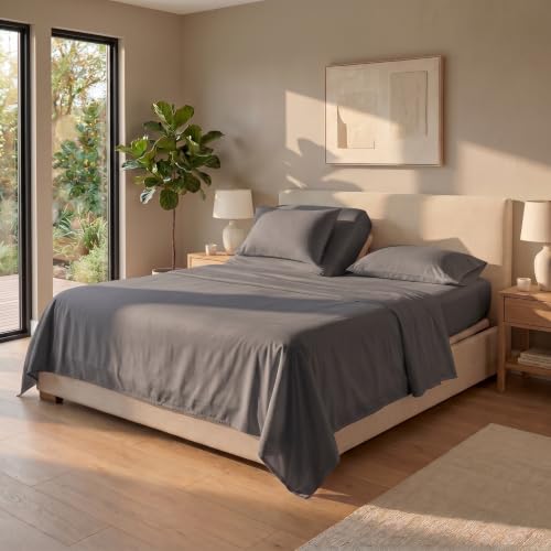 Royal Bliss Split King Sheets for Adjustable Beds - 4pc Deep Pocket Microfiber Set with Independent Flex Top Fitted (Dark Gray)