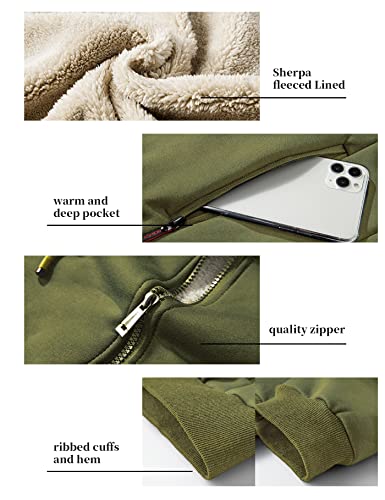 Rxozrxoz Men's Winter Sherpa Lined Hoodie Warm Fleece Hoodie Zip Up Sweatshirt Warm Jacket Casual Winter Outdoor Activities(Army-L) #TOP2