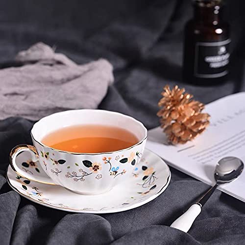 A-SZCXTOP Ceramic Tea Cups Set of 2, Coffee Cups (225 ml) with Saucers and Spoon in Gift Box, European Bone China Tea Set (White+Applique) - Image 4