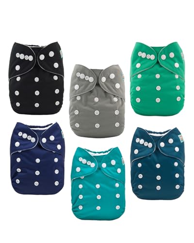 Image of ALVABABY Baby Cloth Diaper 6 Pack with 12 Inserts One Size Cloth Diaper Covers Adjustable Washable Reusable for Baby Girls and Boys