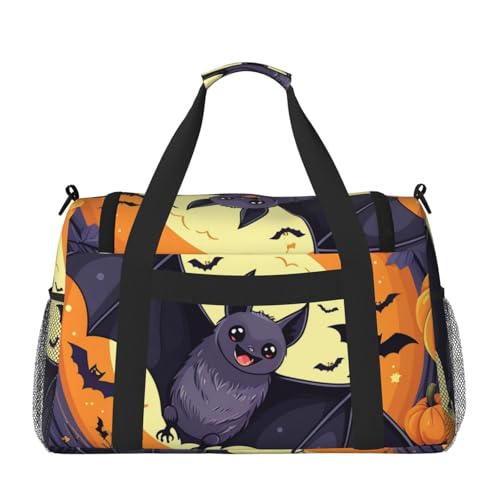 Halloween bat Print Travel Duffle Bag - Foldable Personal Item Travel Bag for Women & Men,Carry-On Convertible Crossbody Tote Bags with Adjustable Shoulder Strap & Pockets 13x10.2x19.7 in2