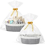 2 Pack Small Woven Basket with Gift Bags and Ribbons, Empty Decorative Gift Chest Box, Cute Baby Gift Basket for Nursery, Cotton Rope Room Shelf...