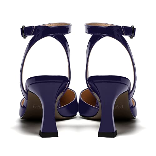 SKYSTERRY Women's Patent Ankle Strap Slingback Wedding Buckle Pointed Toe Casual Spool Mid Heel Pumps Shoes 2.5 Inch4