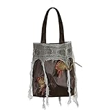 Lieferumfang: 1 Tasche Amakando Halloween Handtasche Henkeltasche mit Ungeziefer Gruseliger Horror Beutel Nager Beuteltasche Halloween Gothic Damentasche Hexen Tasche mit Ratte