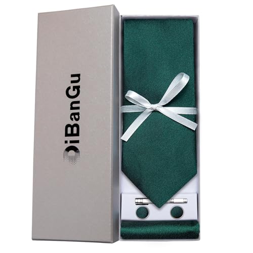 Image of DiBanGu Mens Silk Necktie Solid Color Tie and Pocket Square Cufflink Tie Clip Set Woven Plain Ties for Men Wedding Party