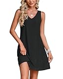 SimpleFun Swim Cover Up for Women Flowy Beach Coverups Sleeveless Black Mini Dress with Front Pockets XL