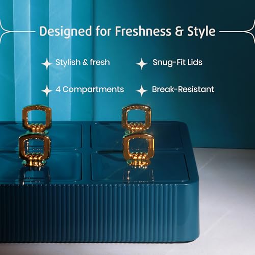Image of Selvel Global Square Dryfruit Box with 4 Compartments | Airtight Multi-Purpose Storage Box with Tray & Lid | Ideal for Diwali Gifting | 500ml Each | BPA-Free (Emerald Green)