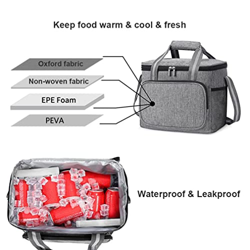 Portable Insulated Picnic Bag Large Capacity 10L Large Family Picnic Insulated Cooler Bags Cool Bag with Shoulder Strap for Lunch Picnic Camping Beach BBQ Fishing Outdoor Activities Black - Image 2