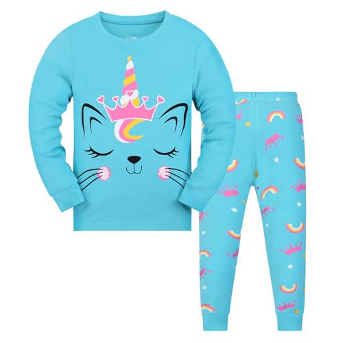 Gumyoss Pigiama per Bambine Gatto Set Pigiama per Bambini Cotone Maniche Lunghe Inverno Gatto 2 Pezzi 8 Anni