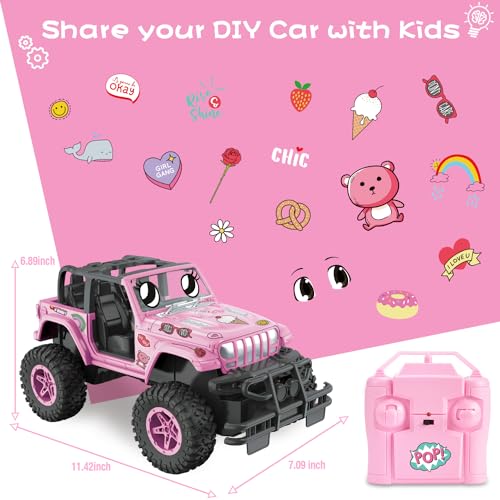 NQD RC Cars with DIY Sticker, Pink Remote Control Car for Girls, 2.4Ghz Jeep RC Trucks, Little Girl Toys Birthday Xmas for 3 Years Old and Up - Thumbnail 6