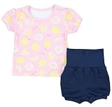 TupTam Baby Mädchen Sommer Bekleidung T-Shirt Shorts Set, Farbe: Zitronen Gelb Rosa/Dunkelblau, Größe: 68-74