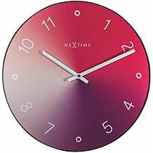 NEXTIME Wall Clock-Diameter 40 cm-Glass/Metal-Red-Gradient, 40 x 0.7 cm