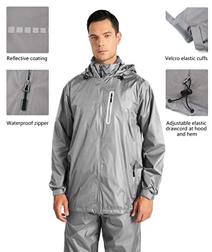 V Valanch Rain Suit For Men Motorcycle Rain Gear Durable Rain Pants And Jackets(1222-Grey,Xl) #TOP1